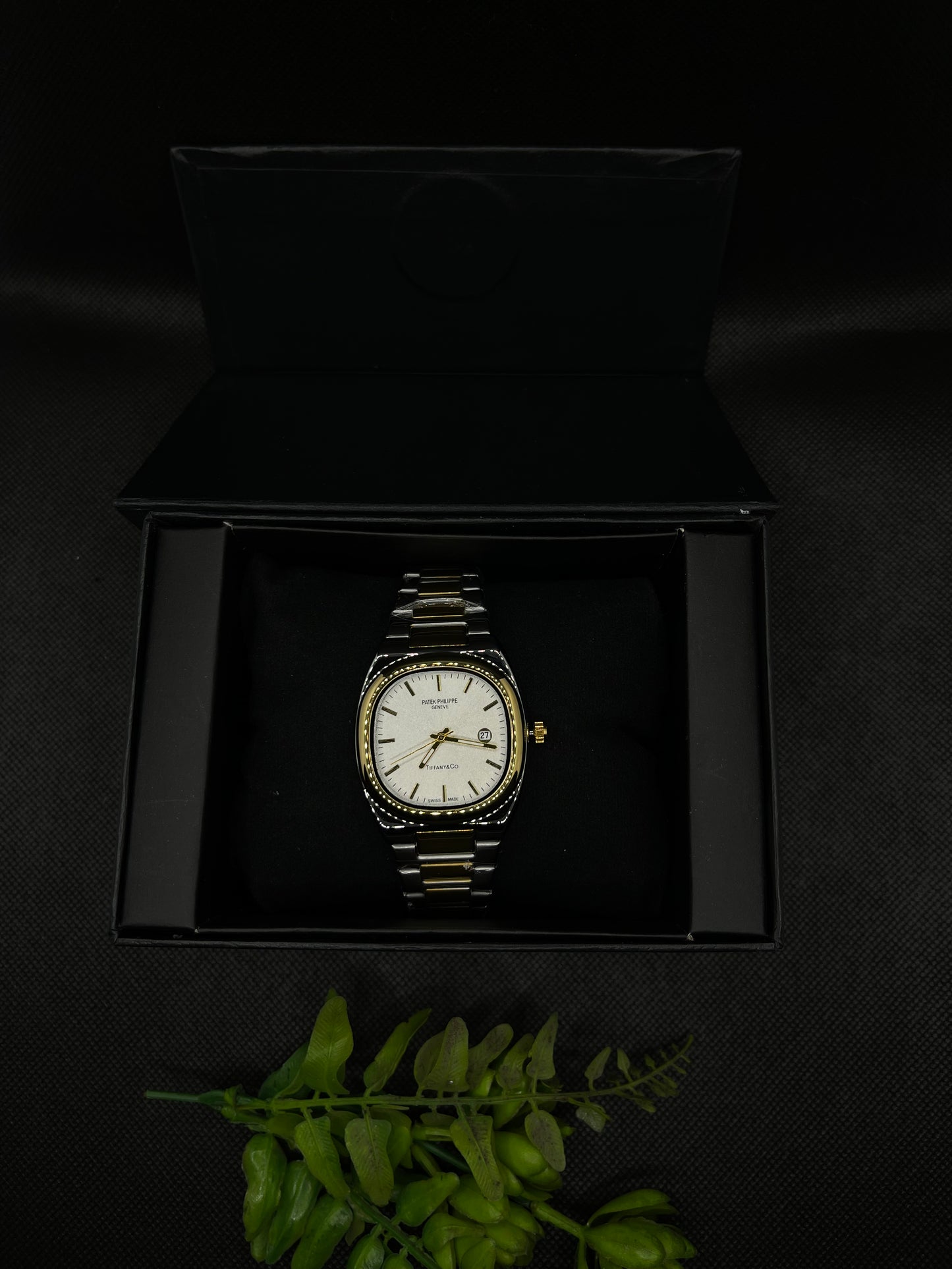 PP GENEVE GOLD TEXTURE DIAL IN TWO TONE WITH DATE STAINLESS STEEL STRAP