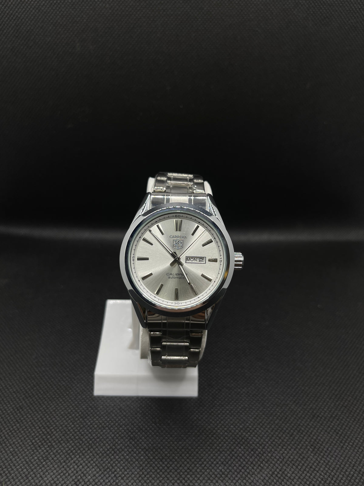 CALIBRE 5 SILVER STAINLESS STEEL WHITE DIAL AUTOMATIC WATCH FOR GENTS