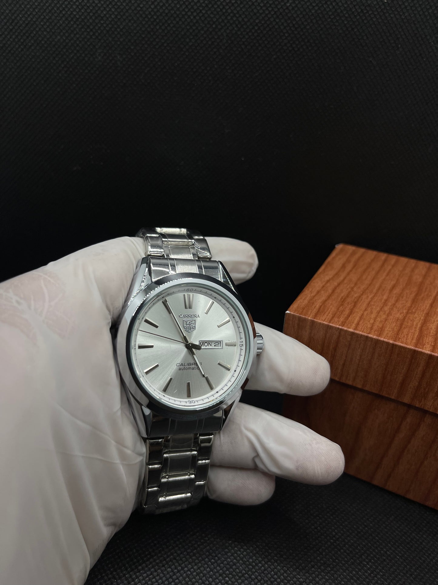 CALIBRE 5 SILVER STAINLESS STEEL WHITE DIAL AUTOMATIC WATCH FOR GENTS