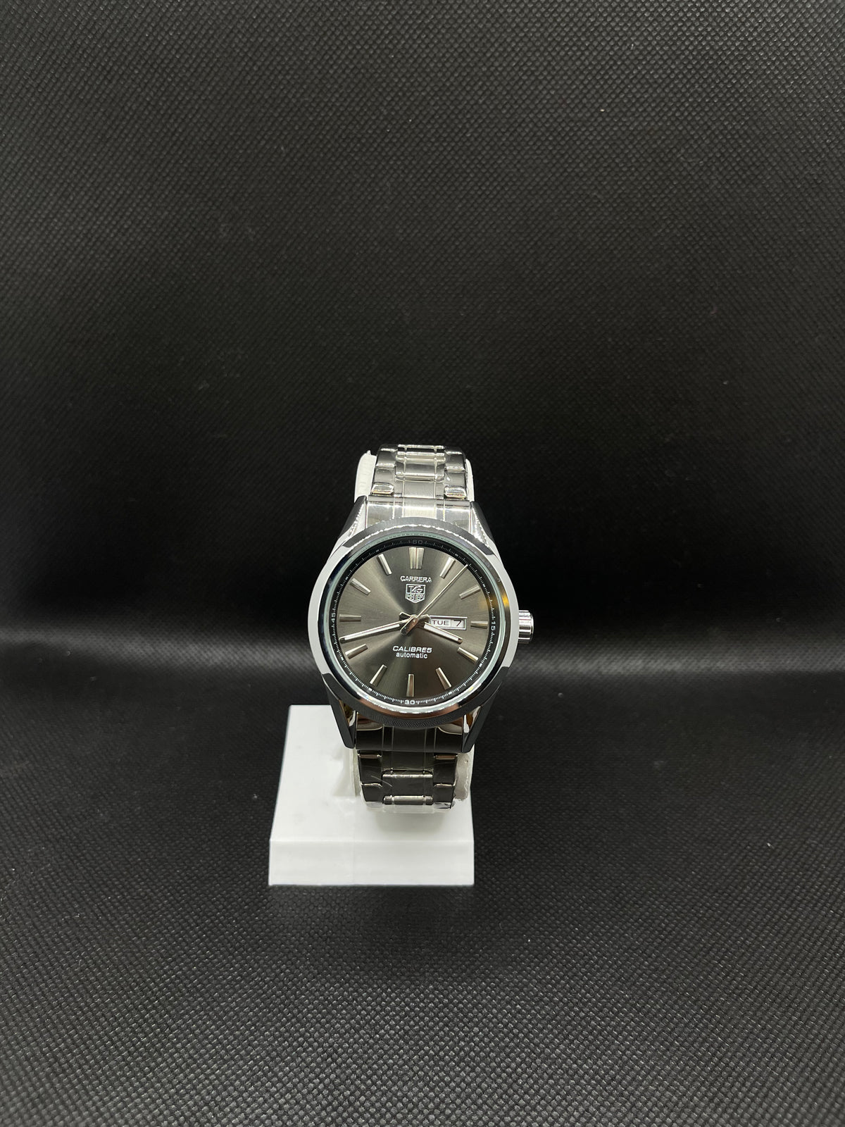 BLACK DIAL CALIBRE 5 SILVER STAINLESS STEEL AUTOMATIC WATCH FOR GENTS
