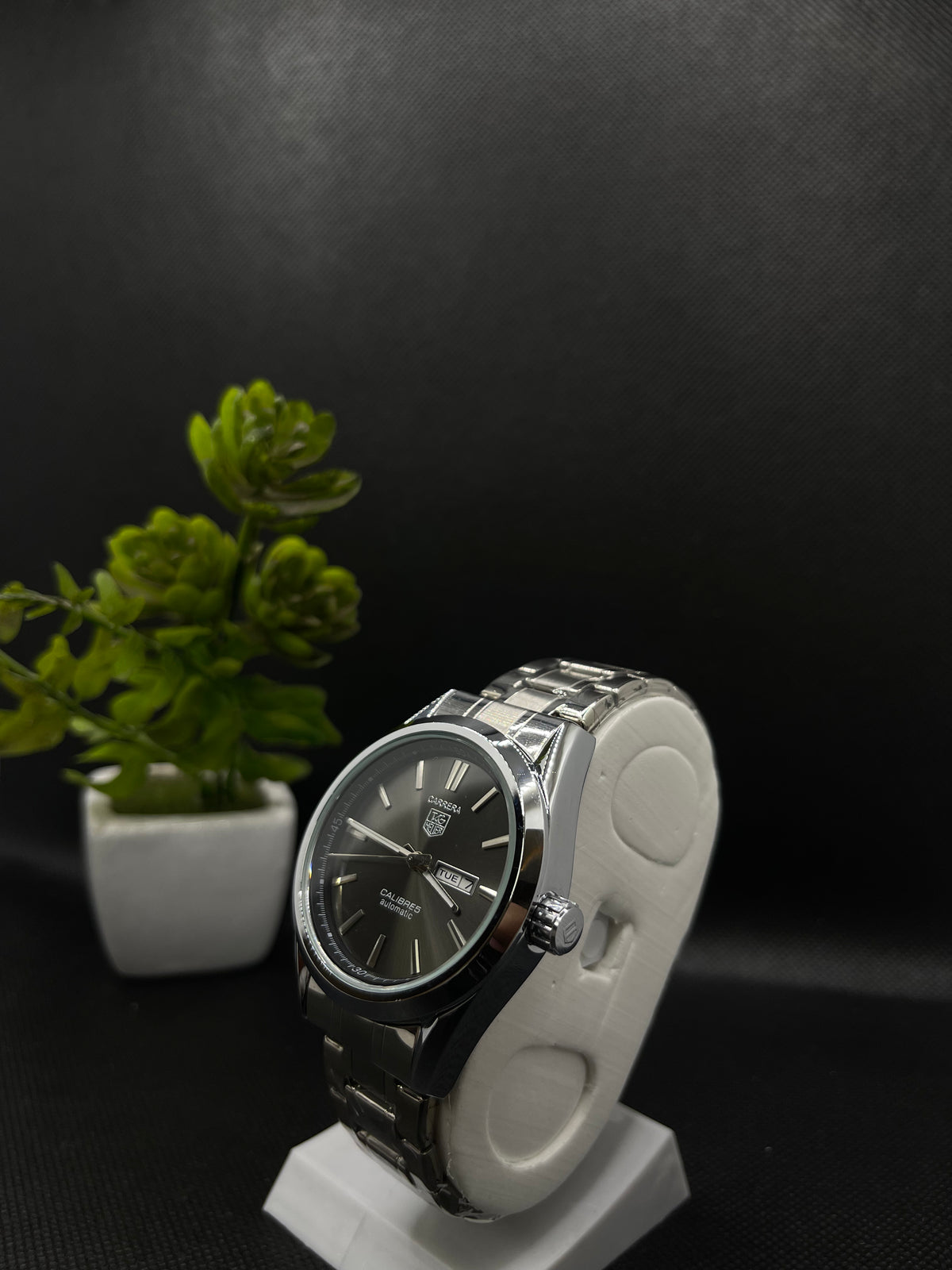 BLACK DIAL CALIBRE 5 SILVER STAINLESS STEEL AUTOMATIC WATCH FOR GENTS