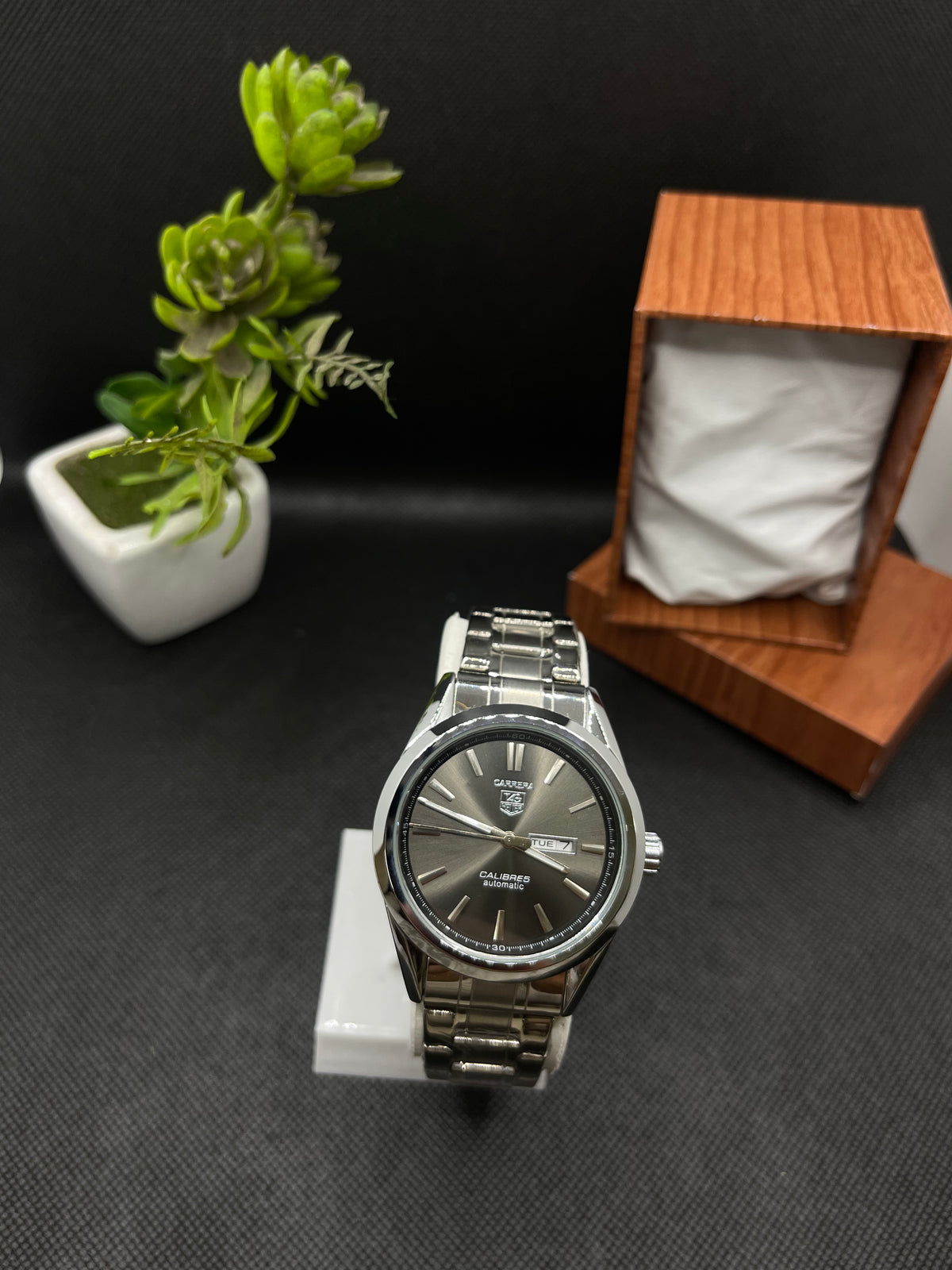 BLACK DIAL CALIBRE 5 SILVER STAINLESS STEEL AUTOMATIC WATCH FOR GENTS