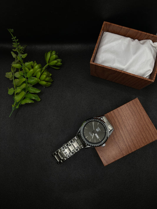 BLACK DIAL CALIBRE 5 SILVER STAINLESS STEEL AUTOMATIC WATCH FOR GENTS