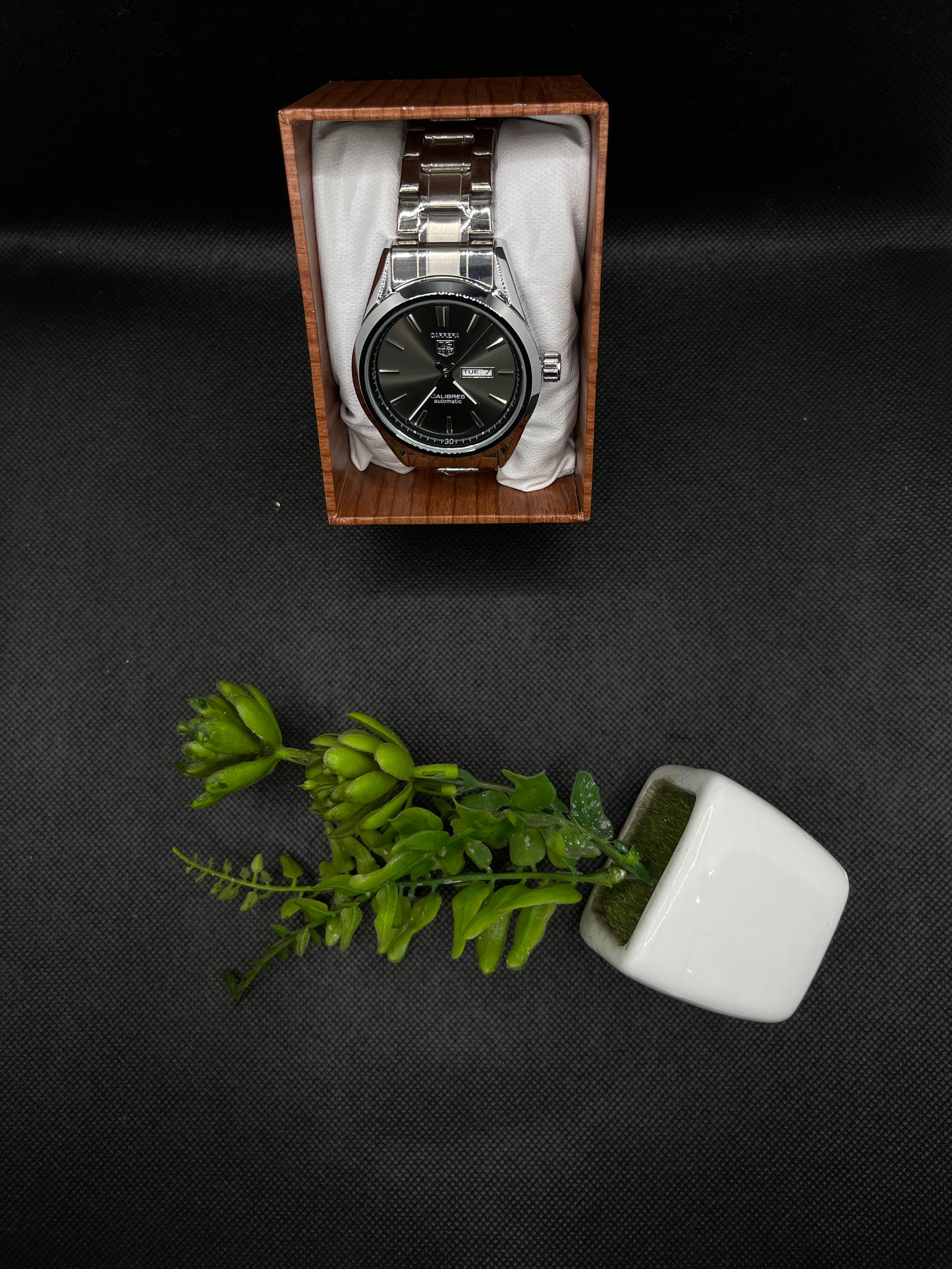 BLACK DIAL CALIBRE 5 SILVER STAINLESS STEEL AUTOMATIC WATCH FOR GENTS