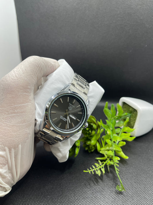 BLACK DIAL CALIBRE 5 SILVER STAINLESS STEEL AUTOMATIC WATCH FOR GENTS