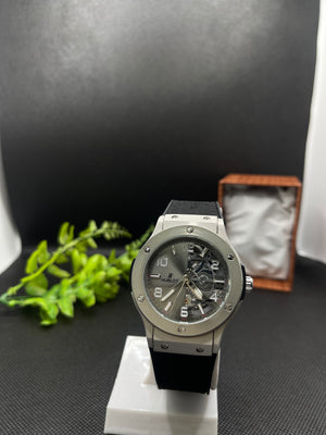 HB GENEVE SEMI SKELETON SILVER DIAL WITH VELVET STRAP