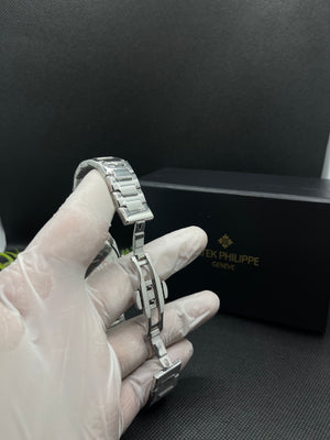 PP GENEVE IN SILVER ARABIC DIAL WITH DATE STAINLESS STEEL STRAP