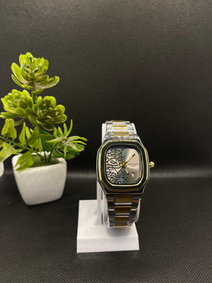 PP GENEVE IN GOLDEN ARABIC DIAL WITH DATE STAINLESS STEEL STRAP