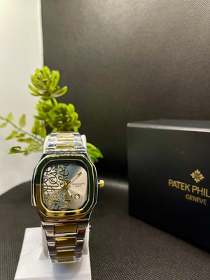 PP GENEVE IN GOLDEN ARABIC DIAL WITH DATE STAINLESS STEEL STRAP