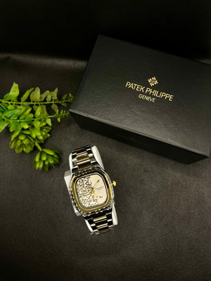 PP GENEVE IN GOLDEN ARABIC DIAL WITH DATE STAINLESS STEEL STRAP