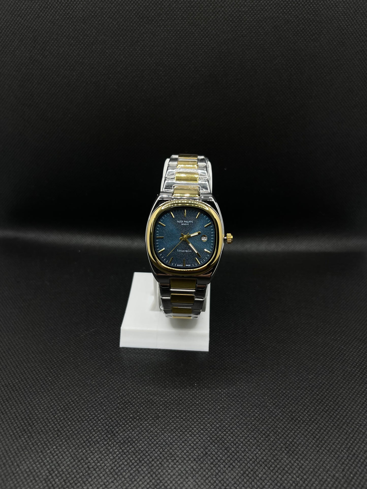PP GENEVE BLUE TEXTURE DIAL IN TWO TONE WITH DATE STAINLESS STEEL STRAP