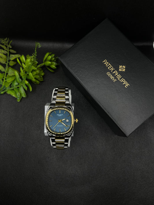 PP GENEVE BLUE TEXTURE DIAL IN TWO TONE WITH DATE STAINLESS STEEL STRAP