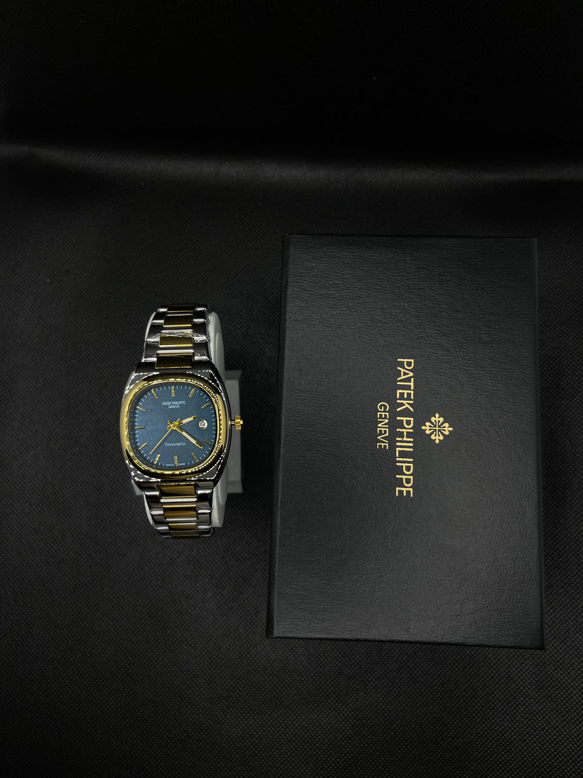 PP GENEVE BLUE TEXTURE DIAL IN TWO TONE WITH DATE STAINLESS STEEL STRAP