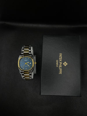 PP GENEVE BLUE TEXTURE DIAL IN TWO TONE WITH DATE STAINLESS STEEL STRAP