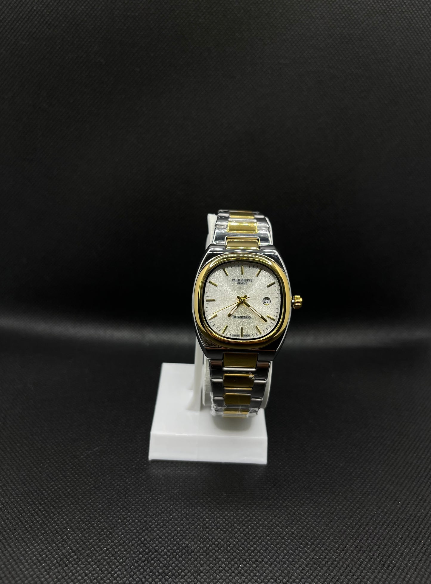 PP GENEVE GOLD TEXTURE DIAL IN TWO TONE WITH DATE STAINLESS STEEL STRAP