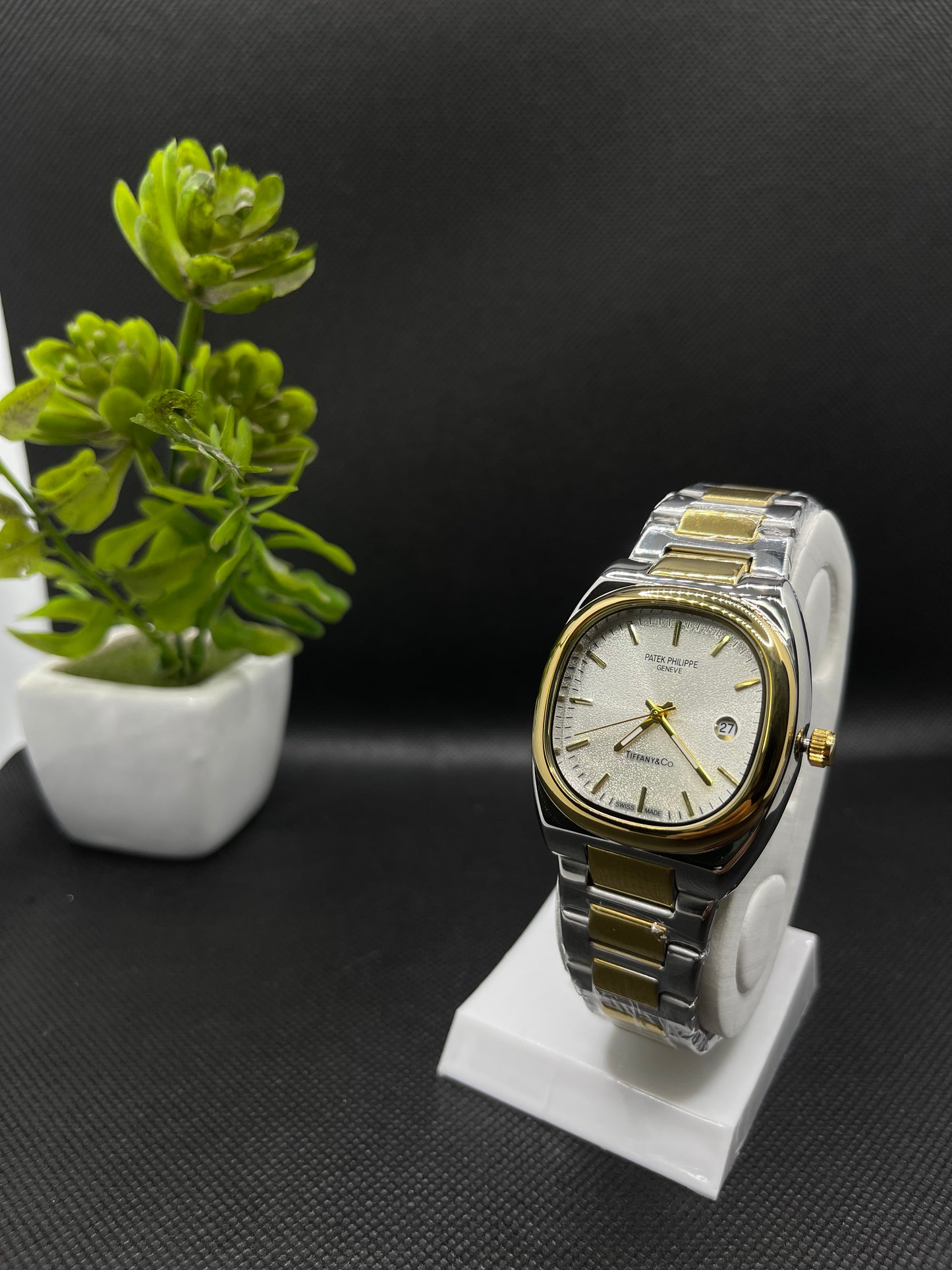 PP GENEVE GOLD TEXTURE DIAL IN TWO TONE WITH DATE STAINLESS STEEL STRAP