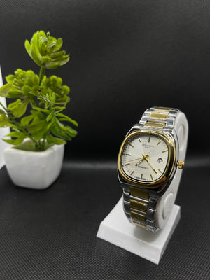 PP GENEVE GOLD TEXTURE DIAL IN TWO TONE WITH DATE STAINLESS STEEL STRAP