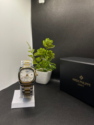 PP GENEVE GOLD TEXTURE DIAL IN TWO TONE WITH DATE STAINLESS STEEL STRAP