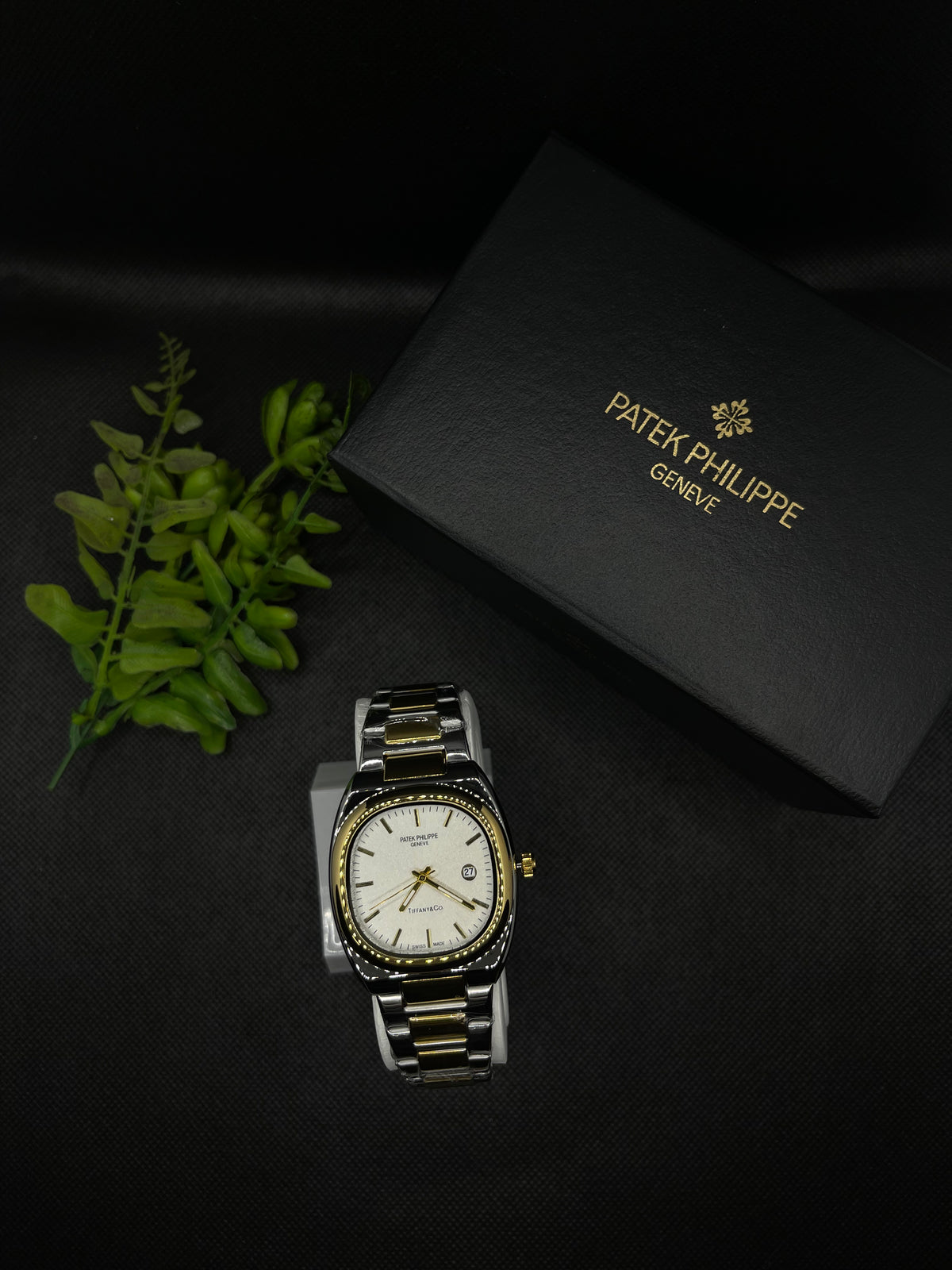 PP GENEVE GOLD TEXTURE DIAL IN TWO TONE WITH DATE STAINLESS STEEL STRAP