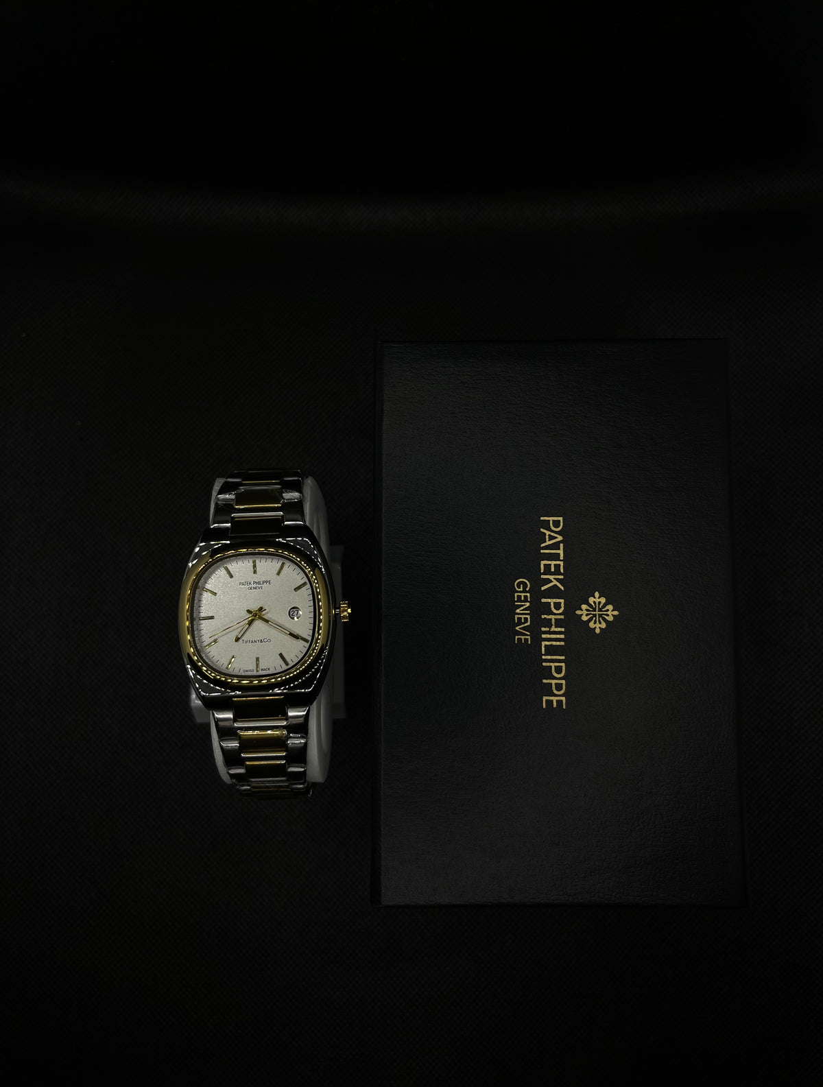 PP GENEVE GOLD TEXTURE DIAL IN TWO TONE WITH DATE STAINLESS STEEL STRAP
