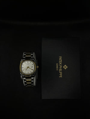 PP GENEVE GOLD TEXTURE DIAL IN TWO TONE WITH DATE STAINLESS STEEL STRAP