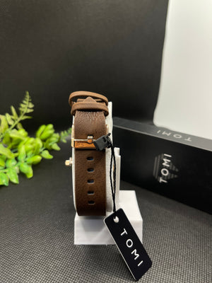 TOMI DARK BROWN LEATHER STRAP IN OFF WHITE DIAL WITH DATE