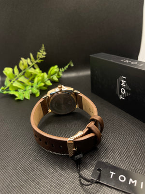 TOMI DARK BROWN LEATHER STRAP IN OFF WHITE DIAL WITH DATE