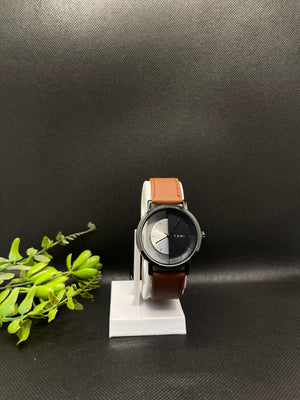 TOMI BRONZE LEATHER STRAP IN TRANSPARENT TWO TONE DIAL