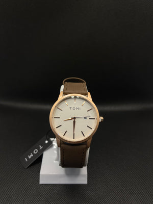 TOMI PREMIUM CHOCO BROWN LEATHER STRAP IN OFF WHITE DIAL WITH DATE