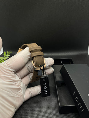 TOMI PREMIUM CHOCO BROWN LEATHER STRAP IN OFF WHITE DIAL WITH DATE