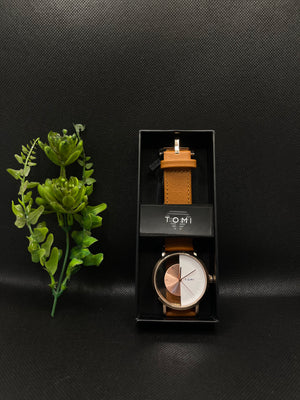 TOMI MUSTRARD LEATHER STRAP IN TRANSPARENT TWO TONE DIAL