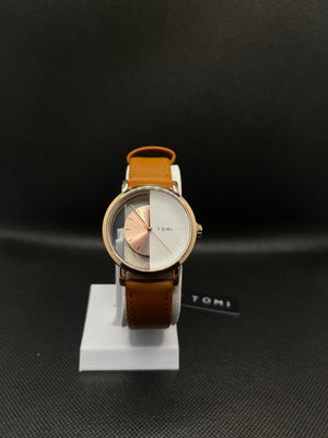 TOMI MUSTRARD LEATHER STRAP IN TRANSPARENT TWO TONE DIAL