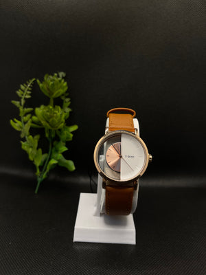 TOMI MUSTRARD LEATHER STRAP IN TRANSPARENT TWO TONE DIAL
