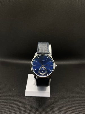 TOMI METALLIC BLUE DIAL WITH BLUE LEATHER STRAP IN MAGNETIC LOCK
