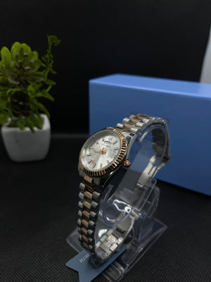 TWO-TONE WITH FLUTED BEZEL, JUBILEE BRACELET WITH DAY AND DATE WATCH FOR WOMEN