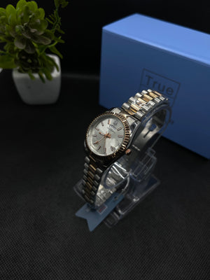 TWO-TONE WITH FLUTED BEZEL, JUBILEE BRACELET WITH DAY AND DATE WATCH FOR WOMEN