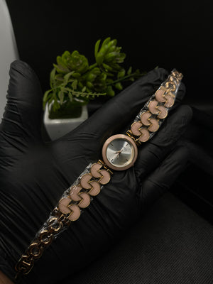 ROSE GOLD AND WHITE DIAL WITH ROSE GOLD STRAP WATCH FOR WOMEN