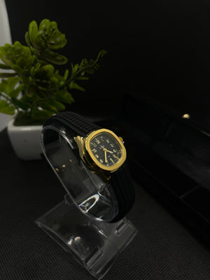 SPORT STYLE BLACK AND GOLD DIAL WITH SILICONE STRAP WATCH FOR WOMEN