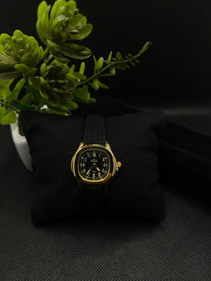 SPORT STYLE BLACK AND GOLD DIAL WITH SILICONE STRAP WATCH FOR WOMEN