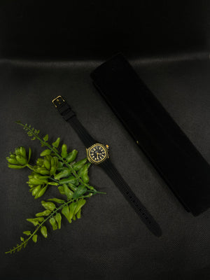 SPORT STYLE BLACK AND GOLD DIAL WITH SILICONE STRAP WATCH FOR WOMEN