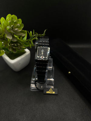 BLACK CERAMIC WITH A RECTANGULAR FACE AND DECORATIVE CRYSTAL WATCH FOR WOMEN