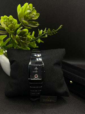 BLACK CERAMIC WITH A RECTANGULAR FACE AND DECORATIVE CRYSTAL WATCH FOR WOMEN