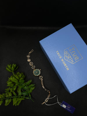 GOLD AND GREEN TONED CASE WITH TEXTURED DIAL WATCH FOR WOMEN