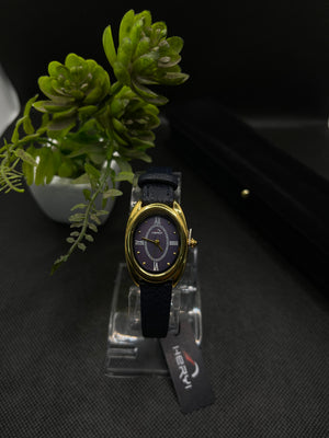 HERYI BLUE DIAL, GOLD-TONE CASE WITH BLUE LEATHER STRAP WATCH FOR WOMEN