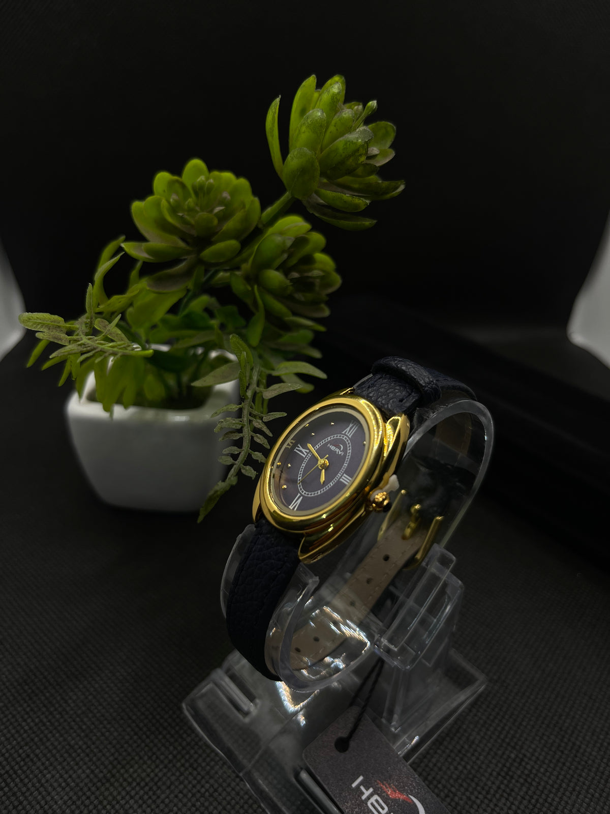 HERYI BLUE DIAL, GOLD-TONE CASE WITH BLUE LEATHER STRAP WATCH FOR WOMEN