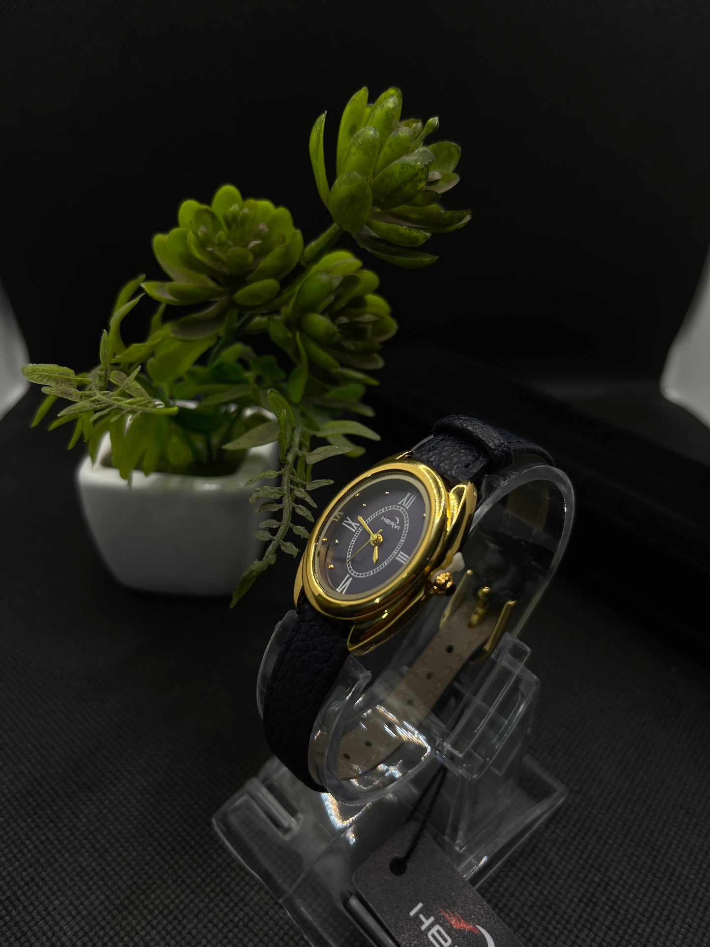 HERYI BLUE DIAL, GOLD-TONE CASE WITH BLUE LEATHER STRAP WATCH FOR WOMEN