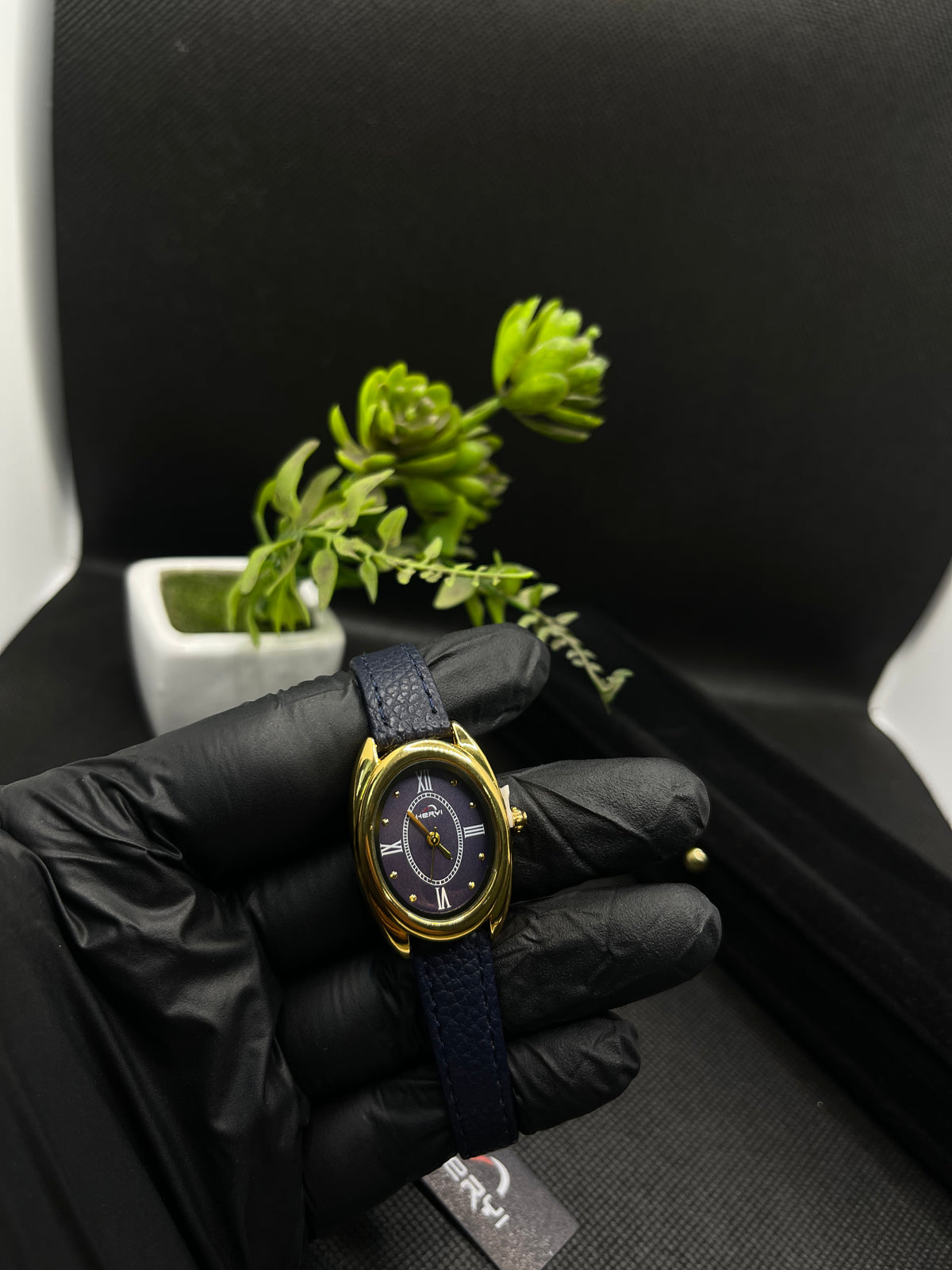 HERYI BLUE DIAL, GOLD-TONE CASE WITH BLUE LEATHER STRAP WATCH FOR WOMEN