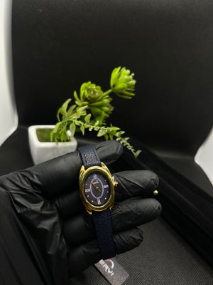 HERYI BLUE DIAL, GOLD-TONE CASE WITH BLUE LEATHER STRAP WATCH FOR WOMEN
