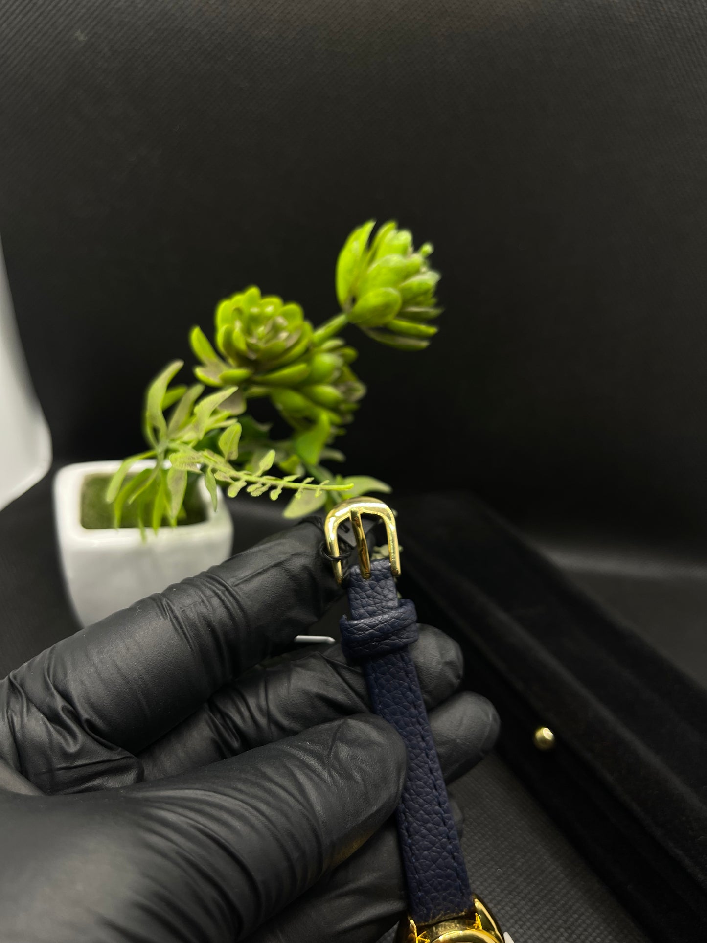 HERYI BLUE DIAL, GOLD-TONE CASE WITH BLUE LEATHER STRAP WATCH FOR WOMEN