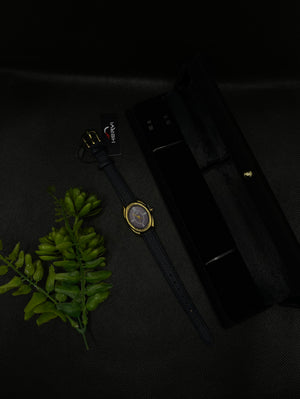 HERYI BLUE DIAL, GOLD-TONE CASE WITH BLUE LEATHER STRAP WATCH FOR WOMEN